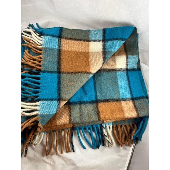 Paris Woolen Mills Windowpane Plaid Football Stadium Blanket Wool Blend USA 60s - Picture 3 of 6